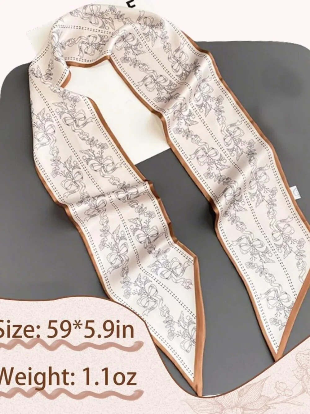 Women's White Black Line Flower Khaki  Elegant Oblique Angle Scarves Bag Scarfs